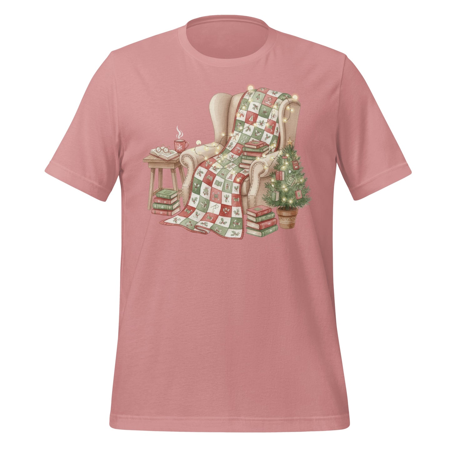Cozy Christmas Scene on Pink T-shirt Product