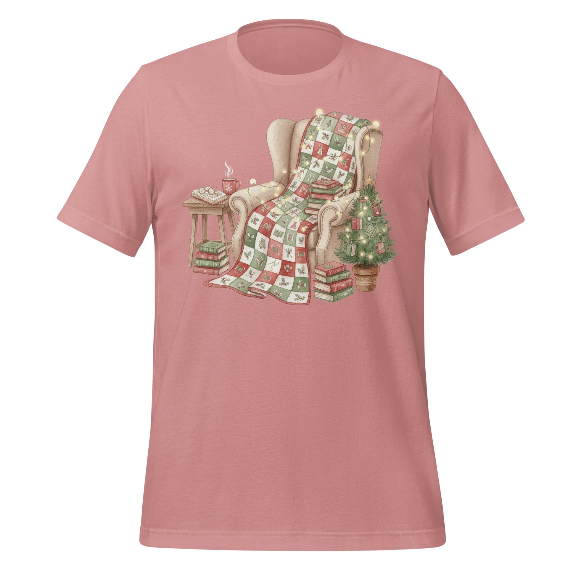 Cozy Christmas Scene on Pink T-shirt Product