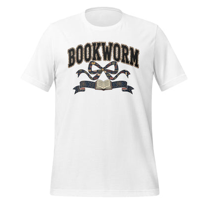 Bookworm Graphic Tee with Ribbon and Book Design