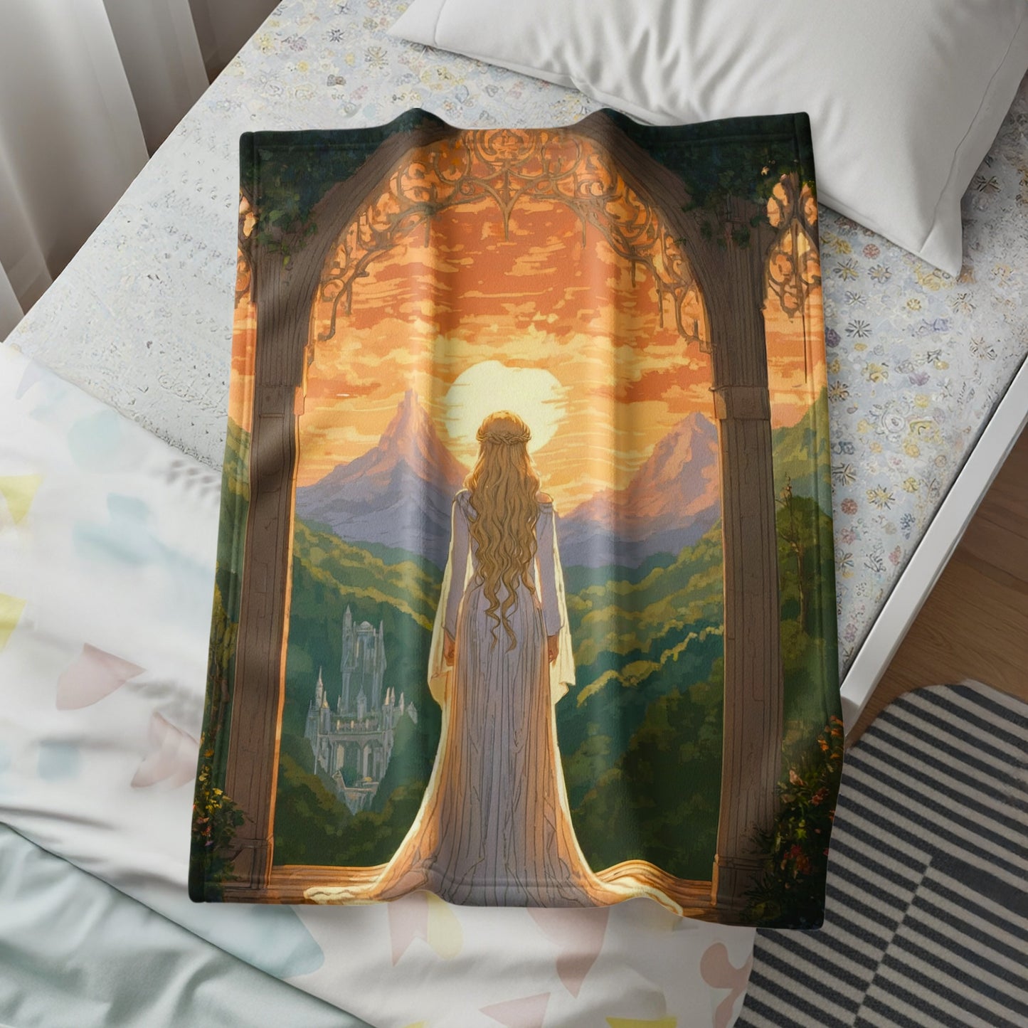 The Enchanted Forest Castle at Sunset Blanket