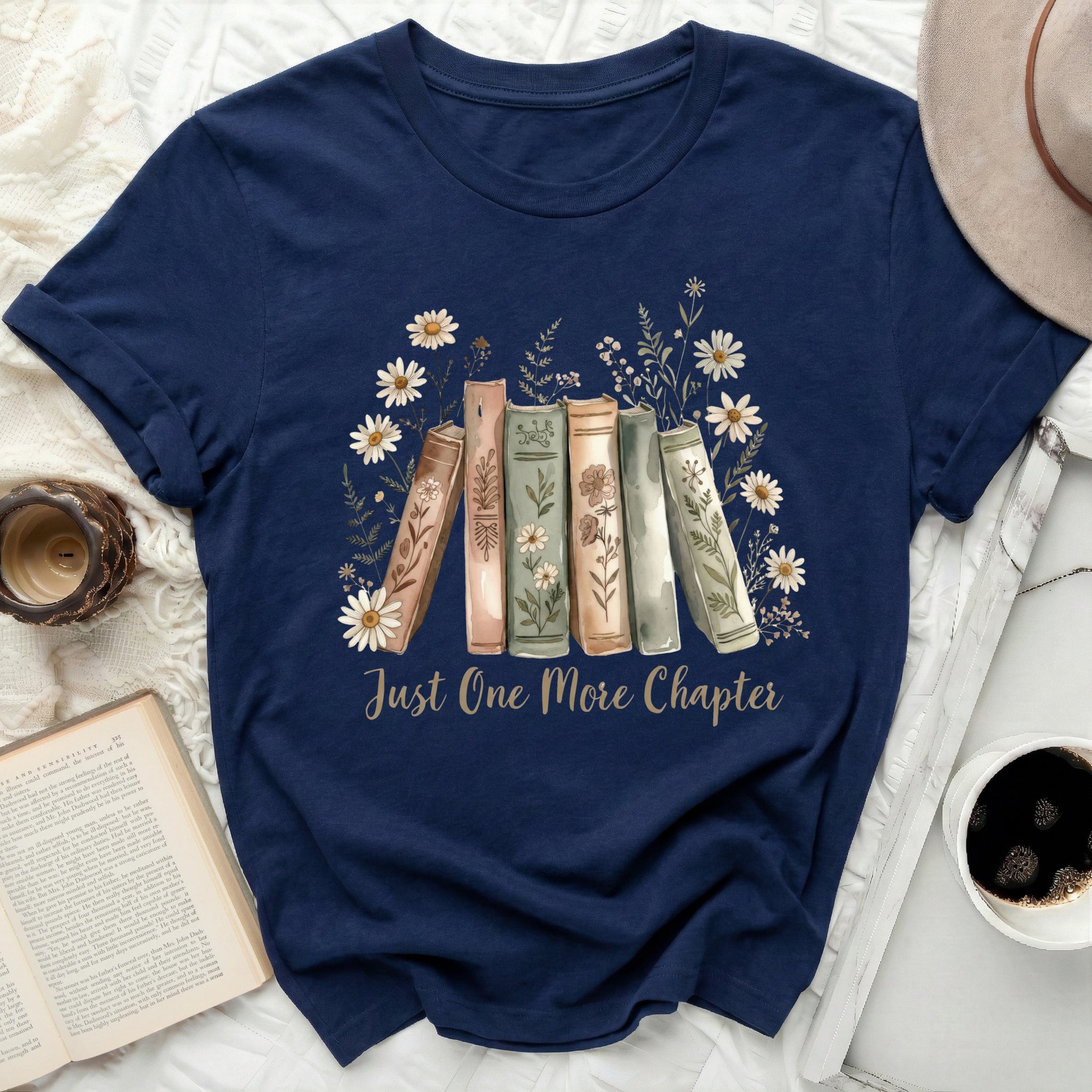 Just One More Chapter Books and Flowers Shirt