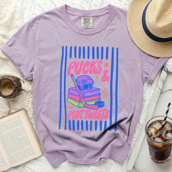 Pucks & Plot Twists Reading Nook Tee in Orchid