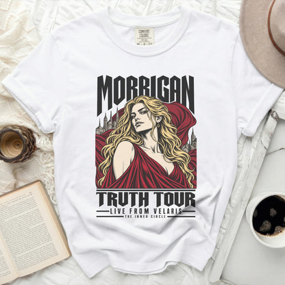 White t-shirt with Morrigan artwork, "Truth Tour," and "Live from Velaris."