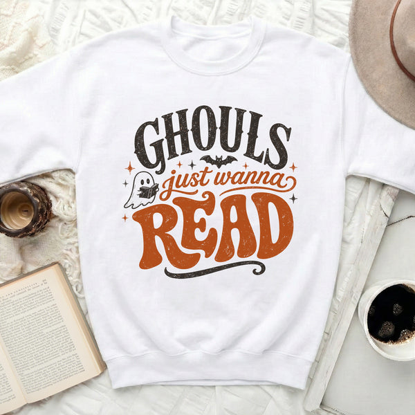 Ghouls Wanna Read Literary Sweatshirt in White