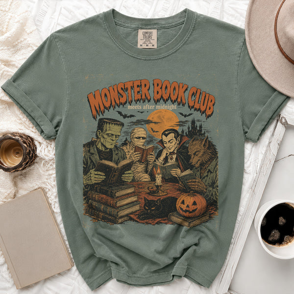Monster Book Club Midnight Gathering Tee in Moss