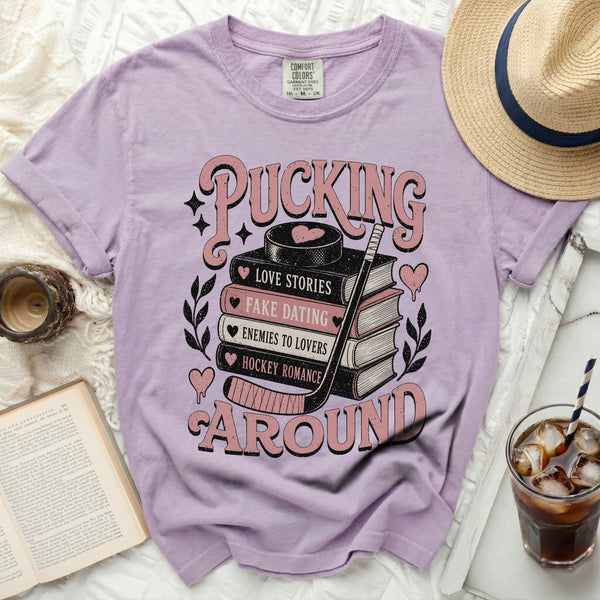 Pucking Around Hockey Romance Tee in Orchid