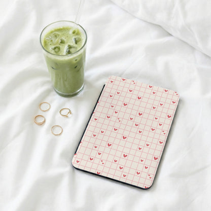 Cute Pink Hearts Grid Design on White Tablet Cover