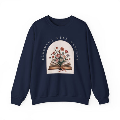 Blooming With Stories Open Book Flowers Design Sweatshirt - MagicMerchEmporium