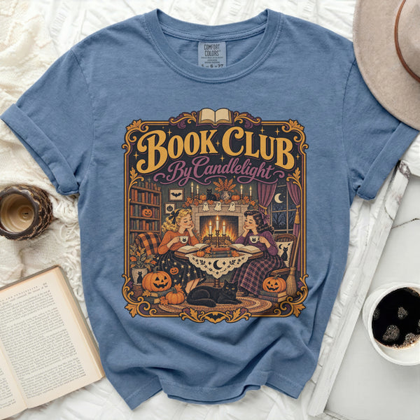 Candlelight Book Club Tee in Blue Jean