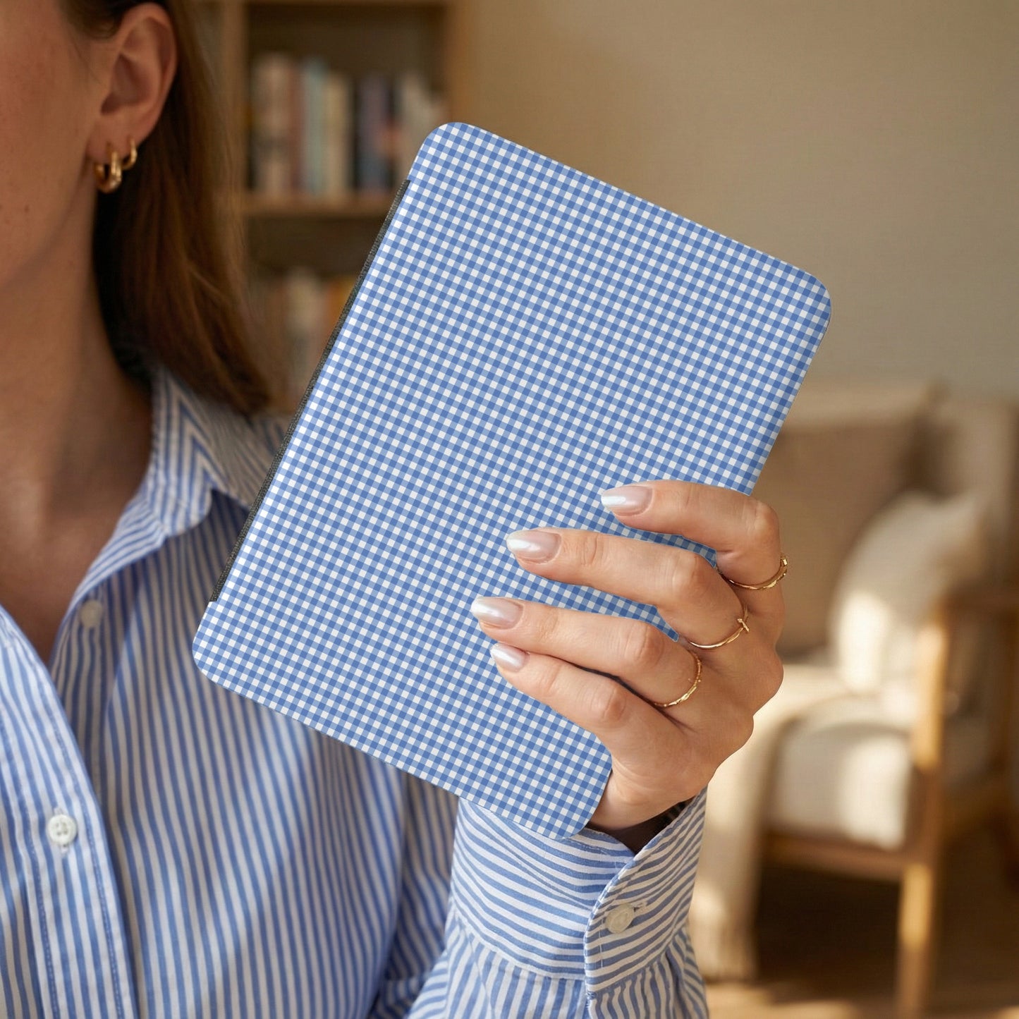 Blue Checkered Design Portable eReader Cover