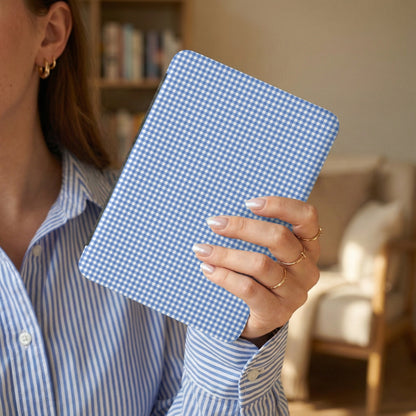 Blue Checkered Design Portable eReader Cover