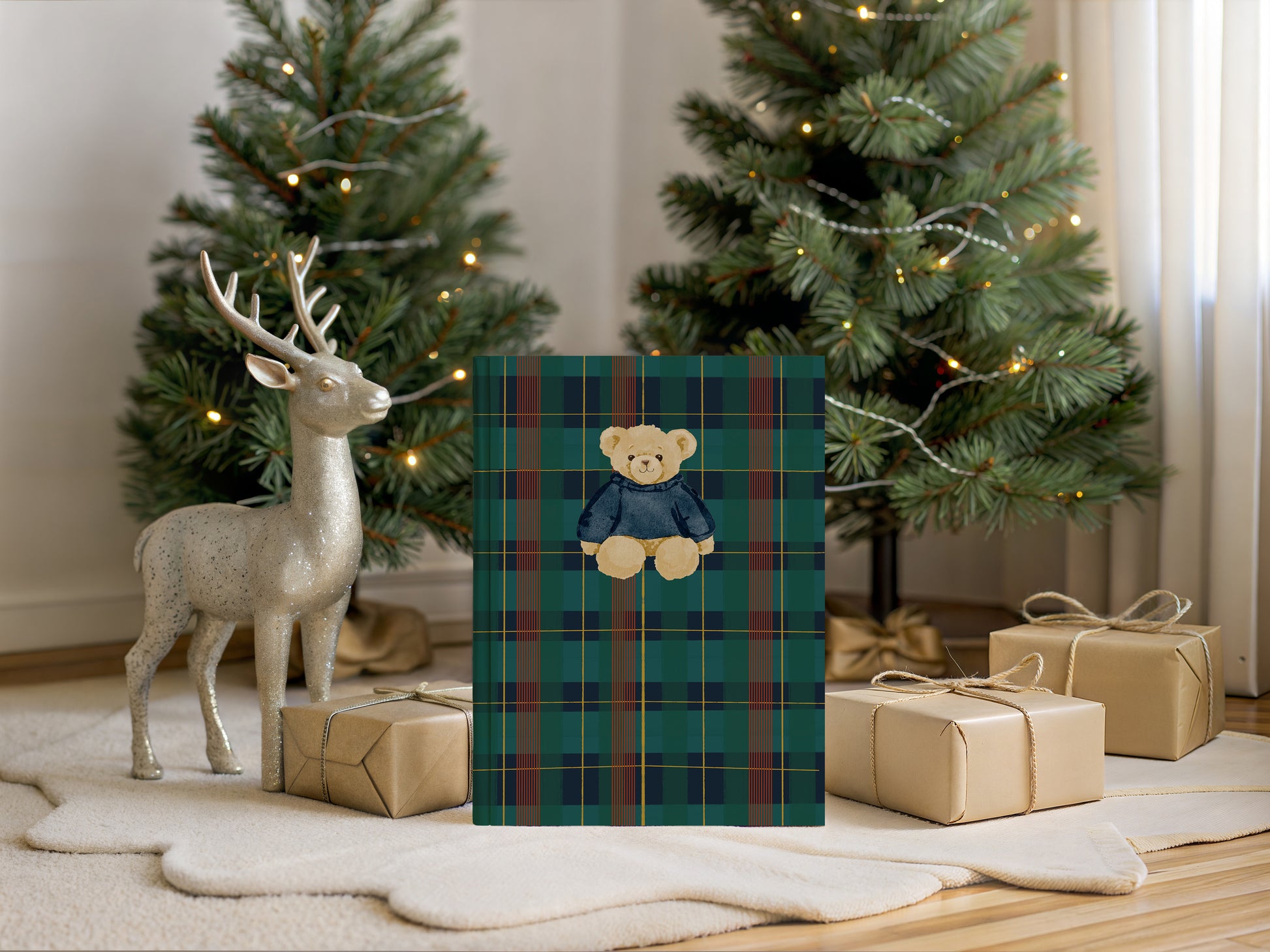 Plaid Teddy Bear Greeting Card for Christmas Holiday