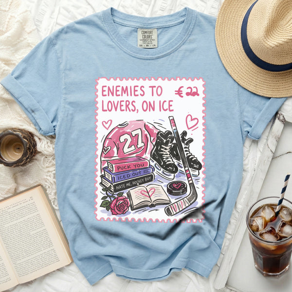 Enemies to Lovers Hockey Romance Tee in Chambray