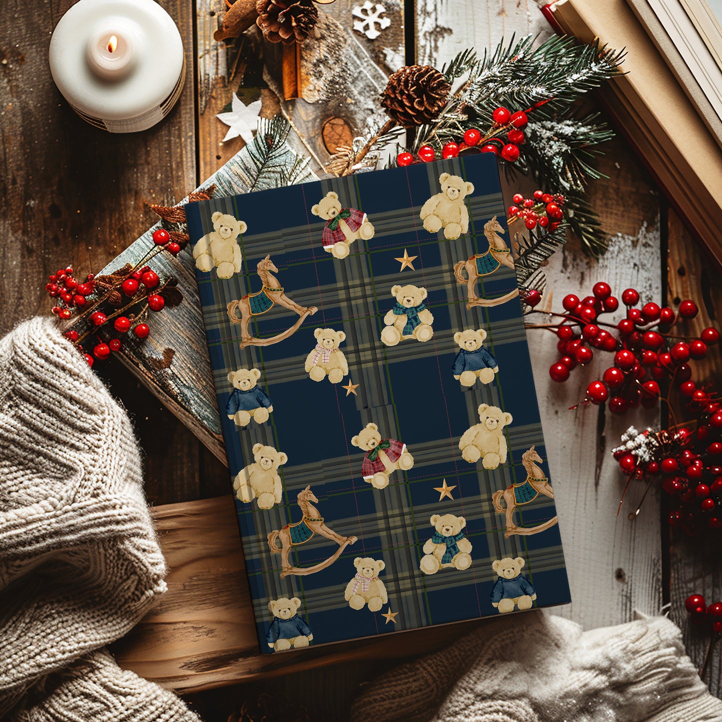 Adorable Teddy Bears and Stars Festive Notebook