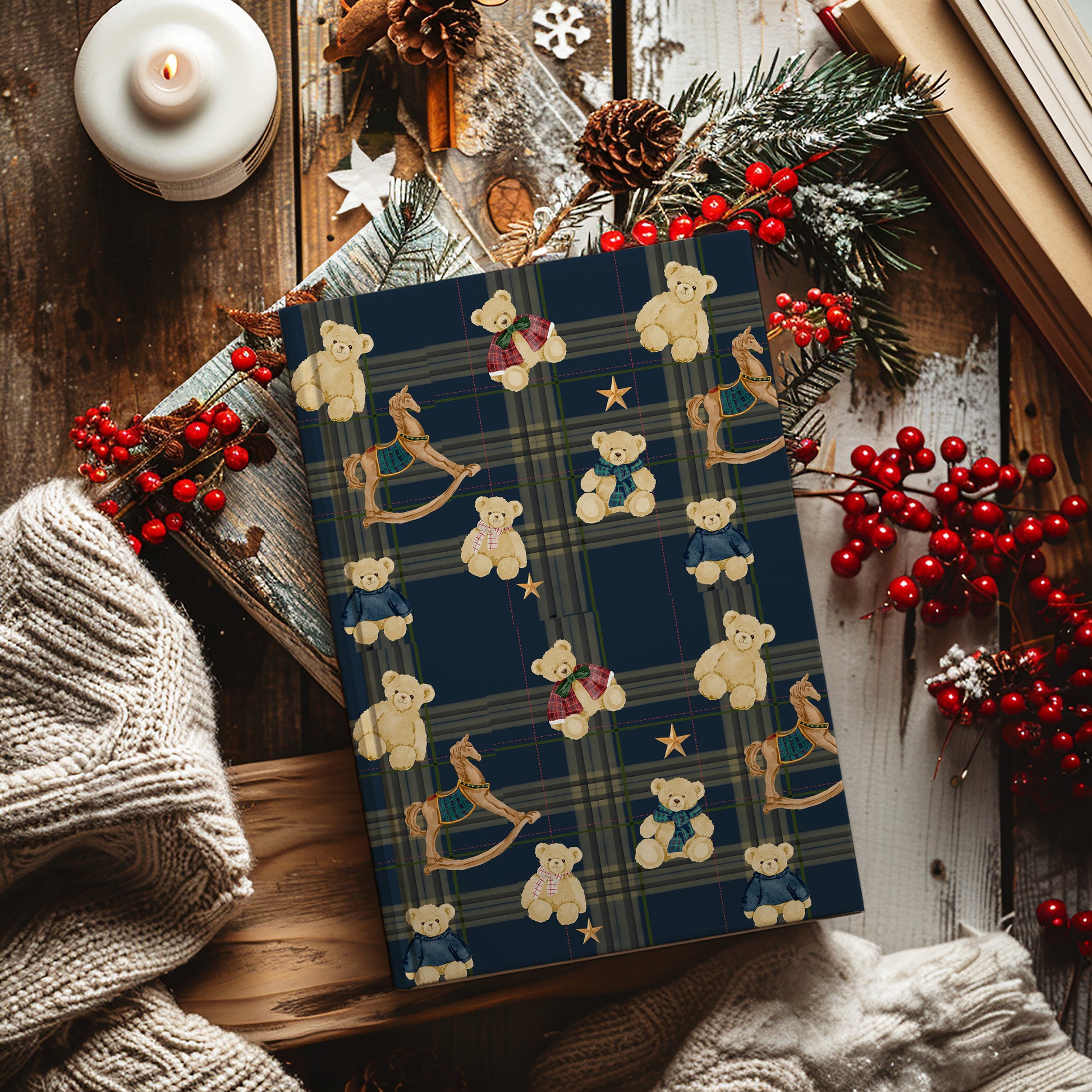 Adorable Teddy Bears and Stars Festive Notebook