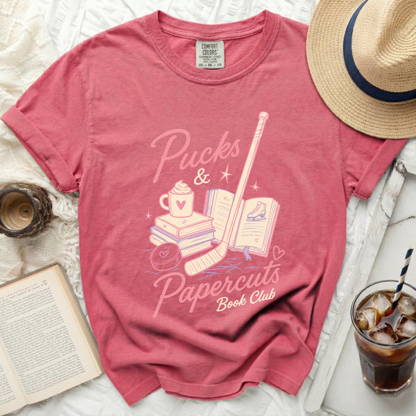 Pucks & Papercuts Book Club Tee in Crunchberry