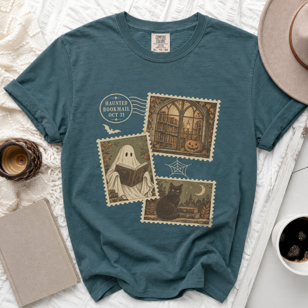 Haunted Bookmail Tee in Blue Spruce