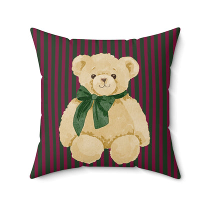 Cute Teddy Bear Pillow with Striped Background Design