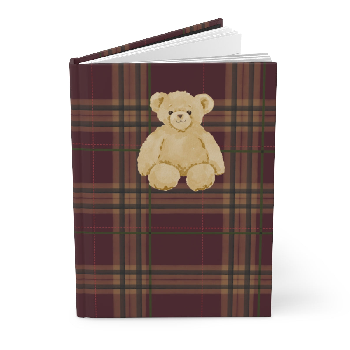 Teddy Bear on Plaid Pattern Hardcover Notebook