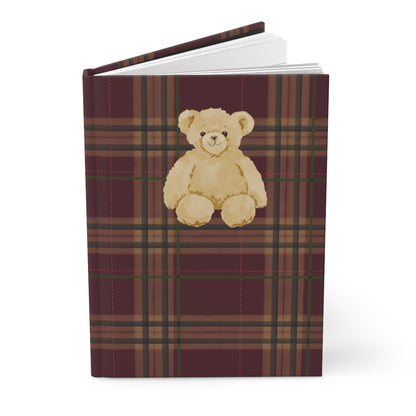 Teddy Bear on Plaid Pattern Hardcover Notebook