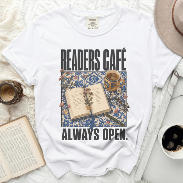 Readers Café Always Open Tee in White