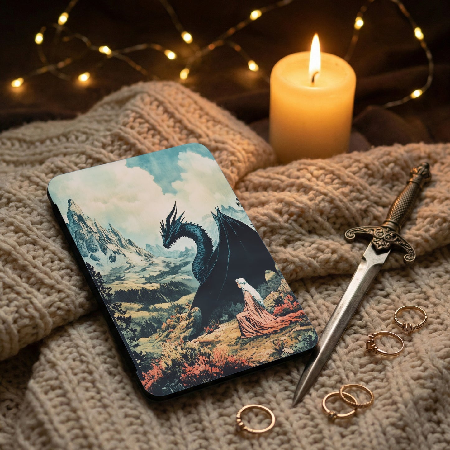 Black Dragon White-haired Woman Mountain Epic Fantasy Art product