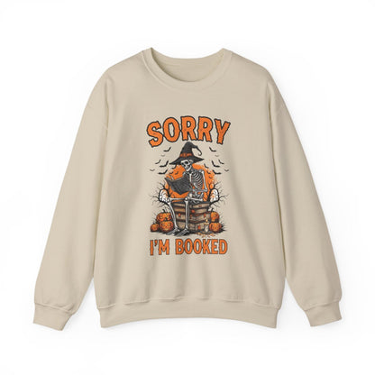 Sorry I am Booked Halloween Skeleton Reading Sweatshirt - MagicMerchEmporium