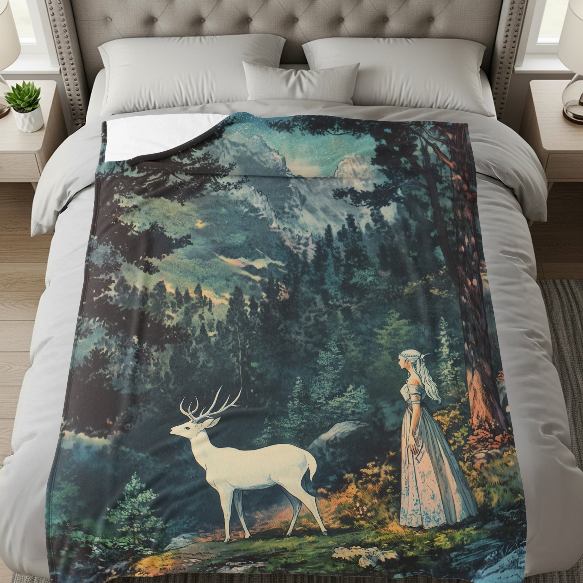 Enchanting Forest Scene with Deer Blanket