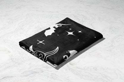 Celestial Magic Themed Black and White Blanket
