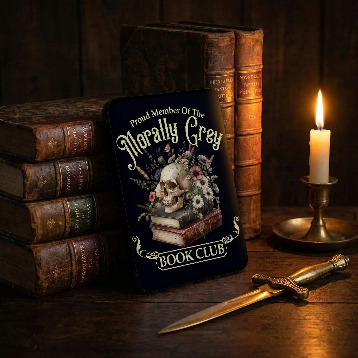 Proud Member Of The Morally Grey BOOK CLUB Skull Floral product type