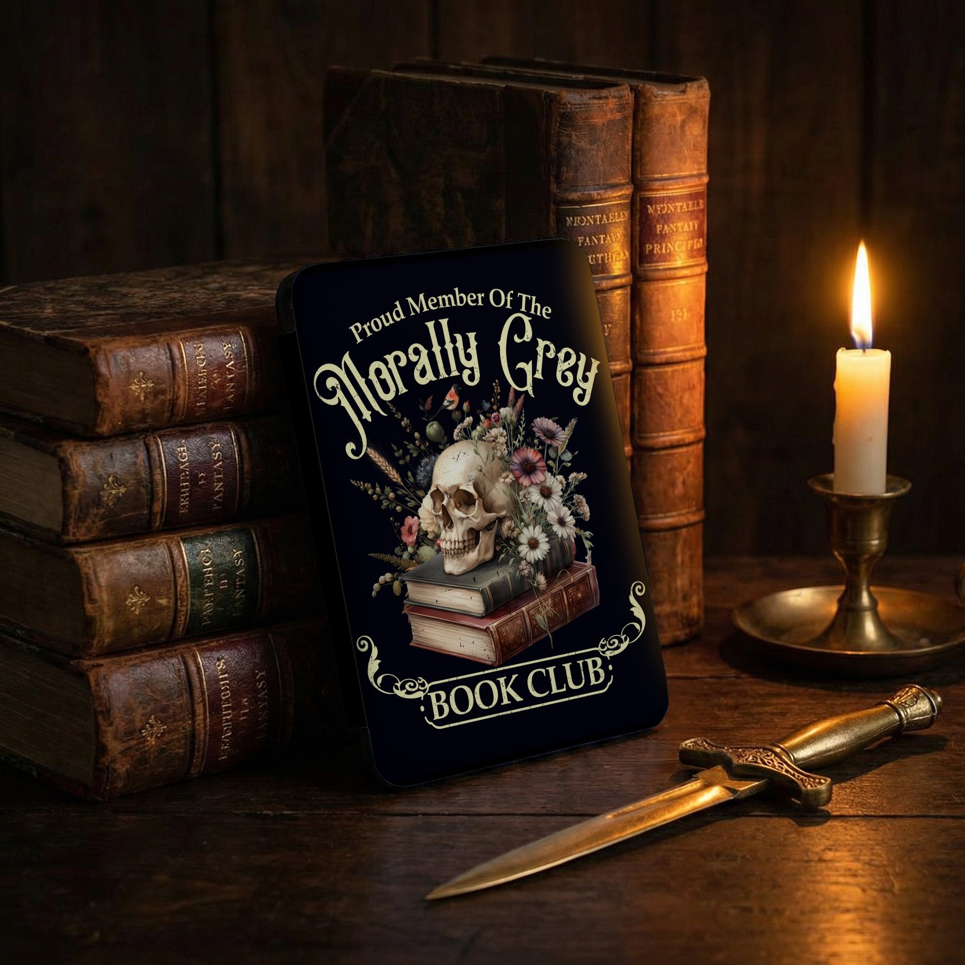 Proud Member Of The Morally Grey BOOK CLUB Skull Floral product type