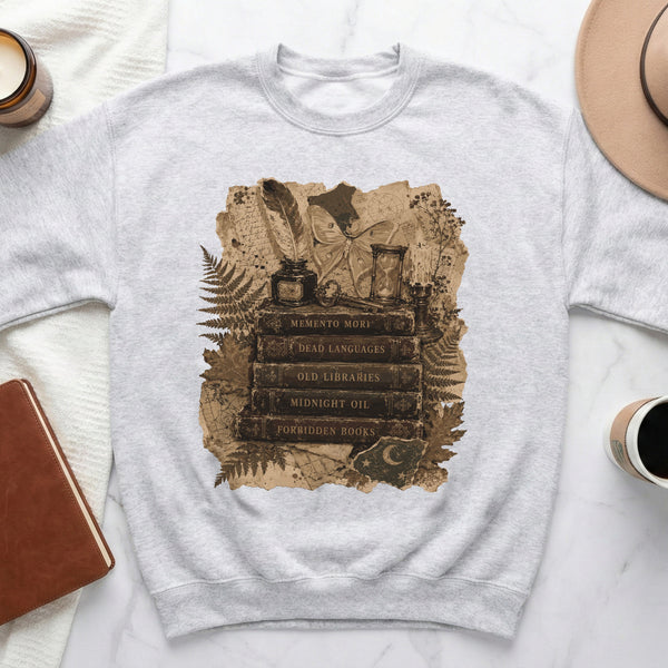 Dark Academia Books Sweatshirt in Ash