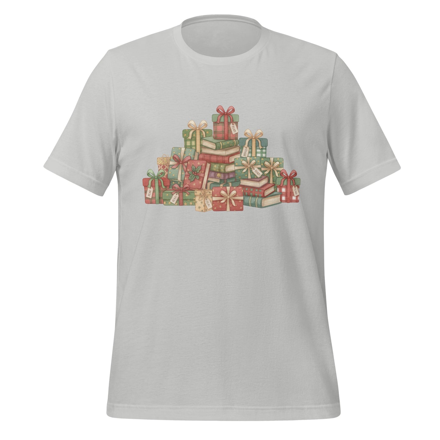 Festive T-shirt with Stack of Wrapped Gift Boxes Design
