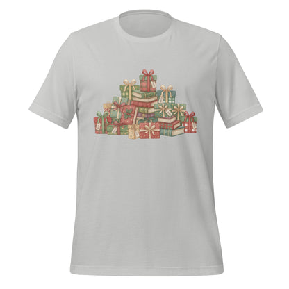 Festive T-shirt with Stack of Wrapped Gift Boxes Design