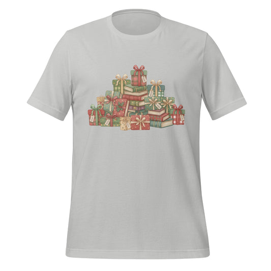 Festive T-shirt with Stack of Wrapped Gift Boxes Design