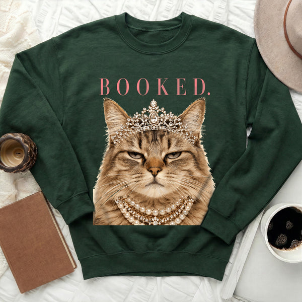 Booked. Royal Feline Sweatshirt in Forest Green