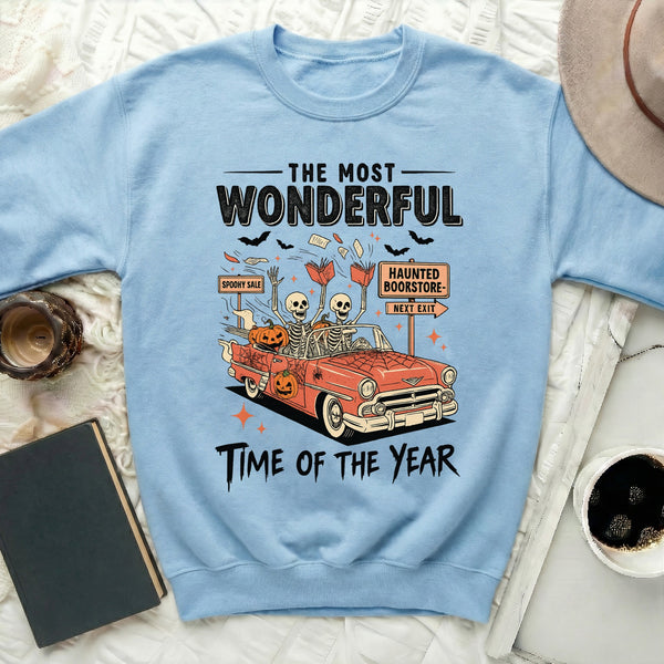 Bookish Haunted Bookstore Sweatshirt in Light Blue