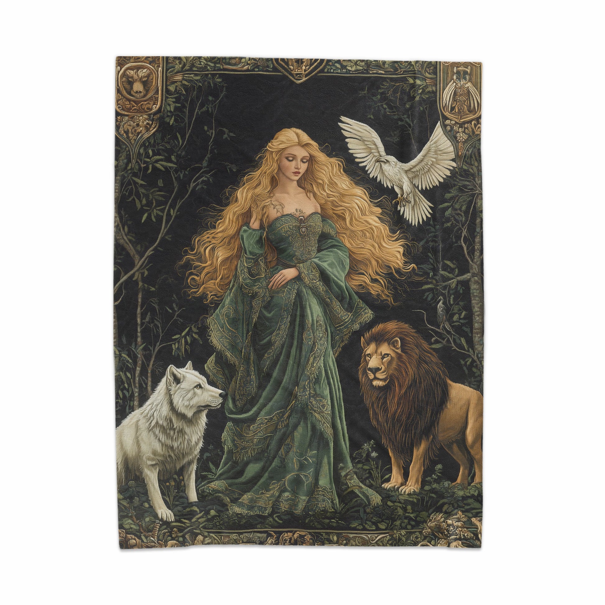 Enchanted Forest Princess with Lion Wolf Blanket