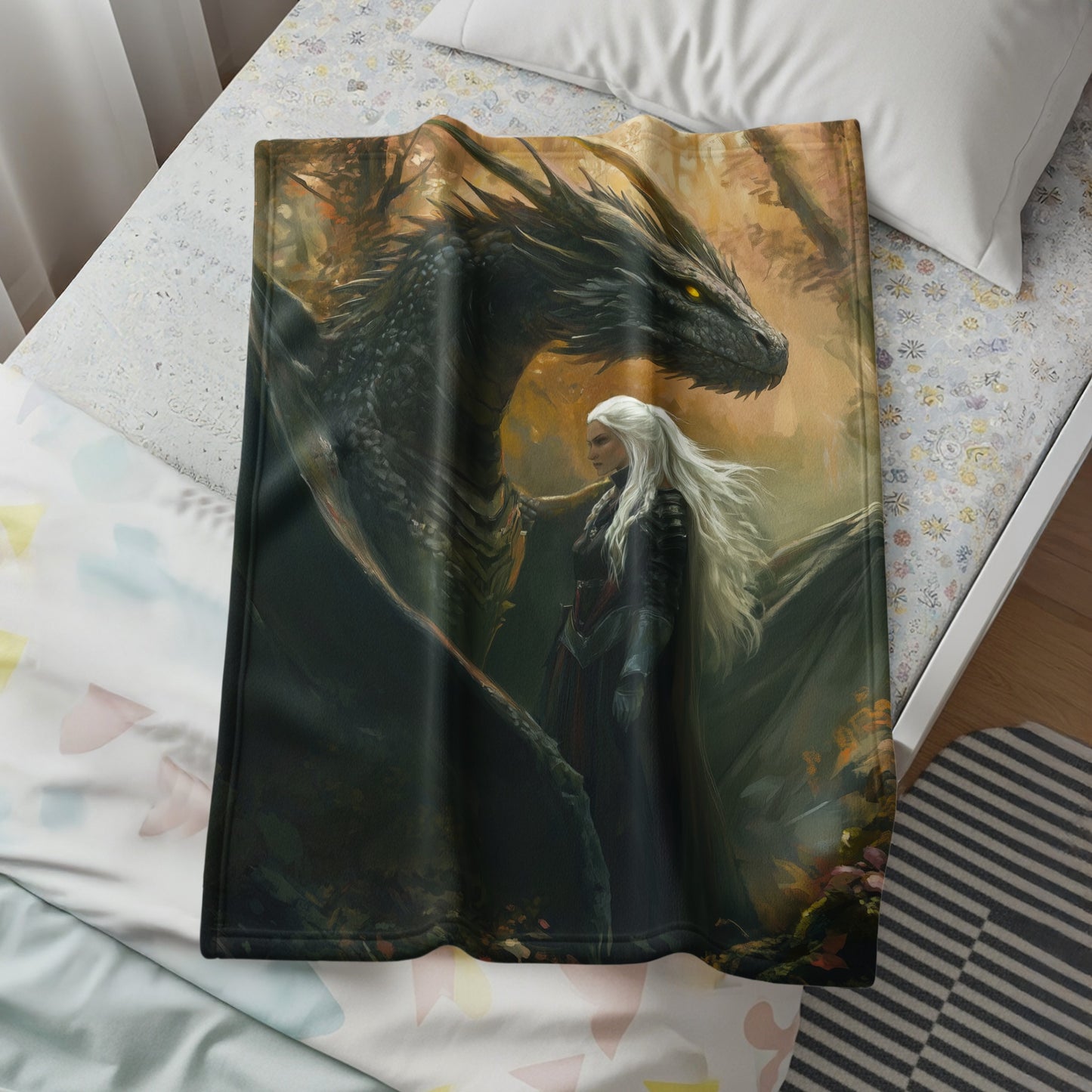 Mystical Woman and Majestic Dragon Blanket