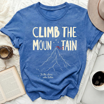 CLIMB THE MOUNTAIN To the stars who listen Blue Adventure product type
Climb the Mountain, Mountain adventure, Stars who listen, Celestial design, Inspirational quote, Outdoor lover, Nature themed, Adventure seeker, Mountain graphic, Star gazing, Blue top, Unique design, Motivational message, Wanderlust vibe, Summit aspirations, Night sky art, Explore more, Dream big, Fantasy inspired, Goal oriented