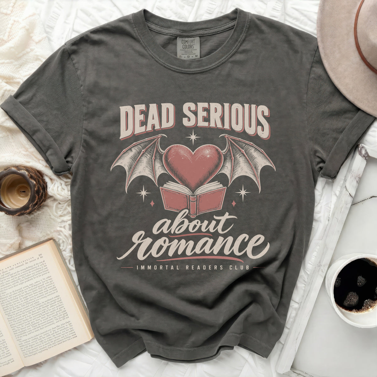 Dead Serious about Romance Immortal Readers Club graphic t-shirt.