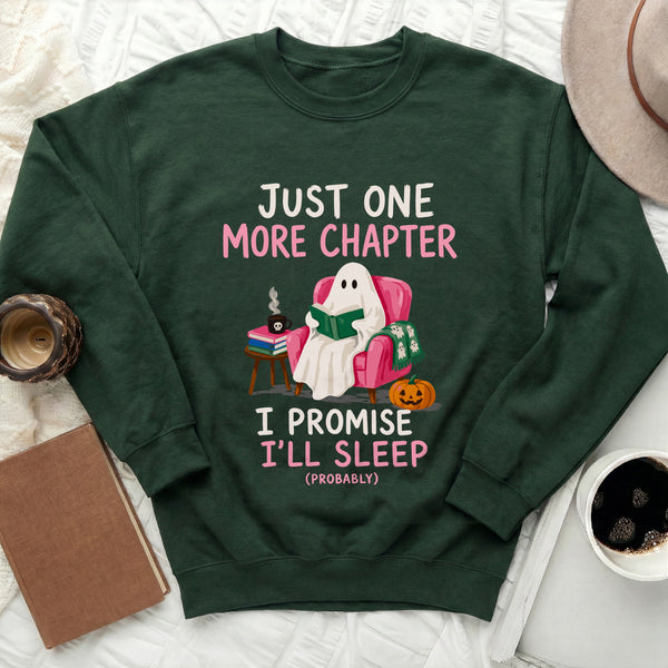The 'Just One More Chapter' Ghost Sweatshirt in Forest Green