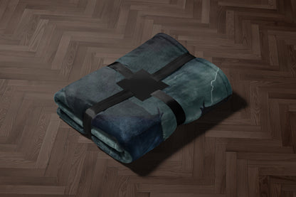 Cozy Midnight Blue Wrinkled Blanket with Black Cross