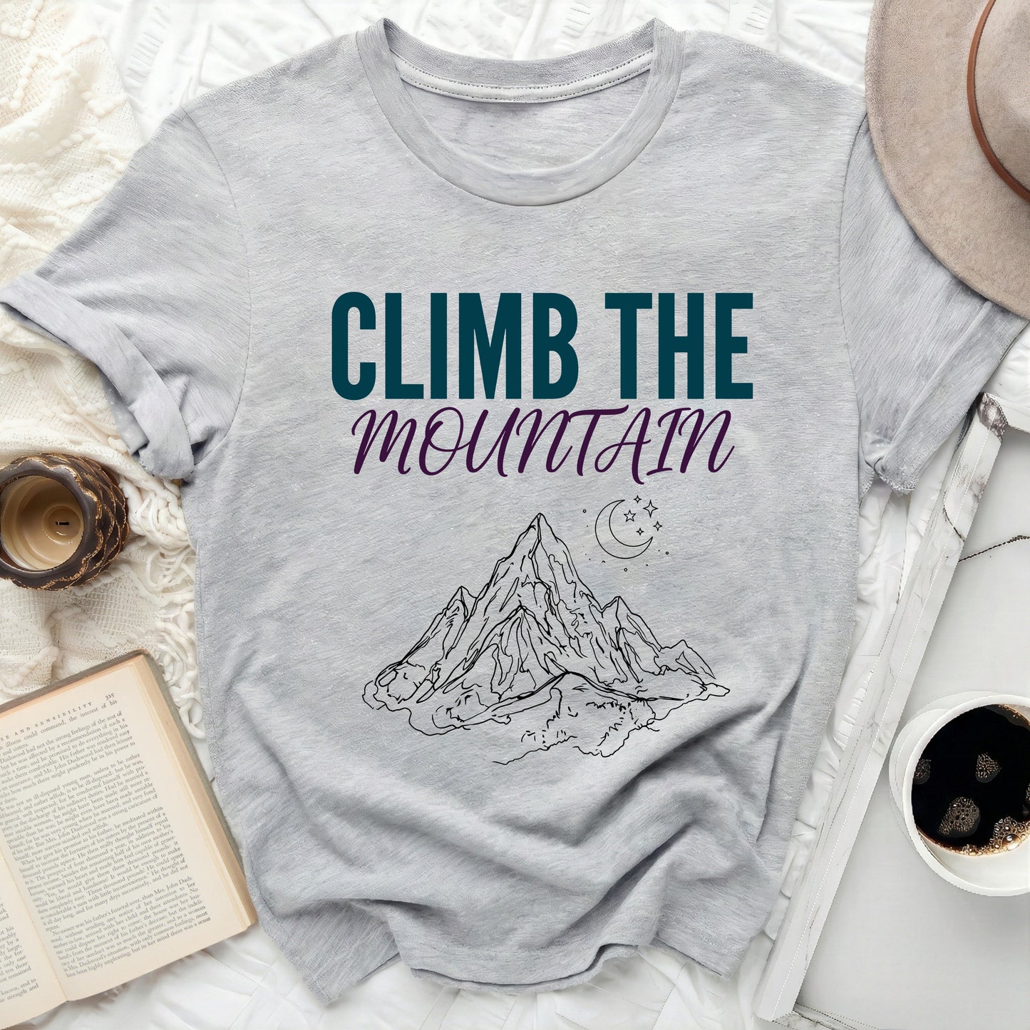 CLIMB THE MOUNTAIN Inspirational Graphic T-shirt product type