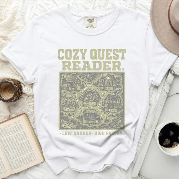 Cozy Quest Reader Map Tee in White