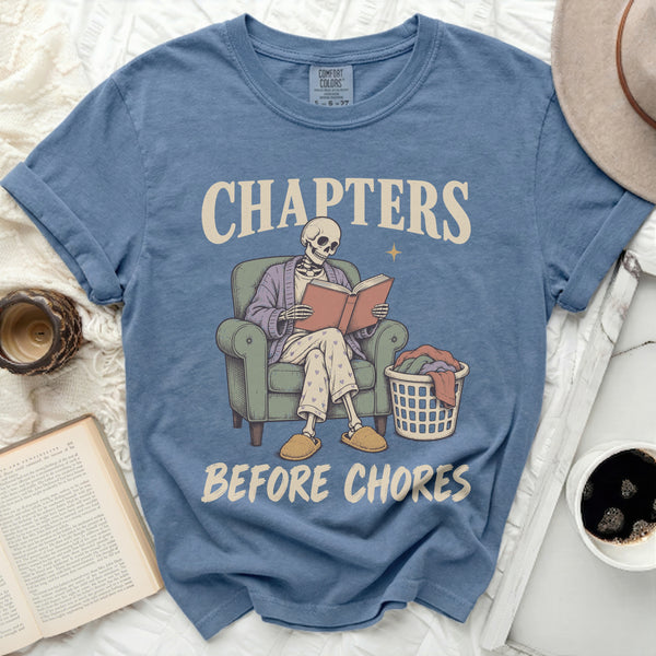 Chapters Before Chores Tee in Blue Jean