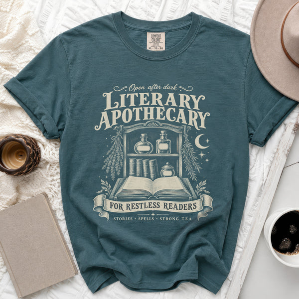Literary Apothecary Tee in Blue Spruce
