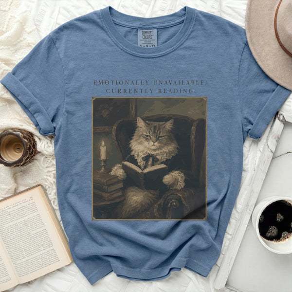Unavailable Reader Cat Tee in Blue Jean