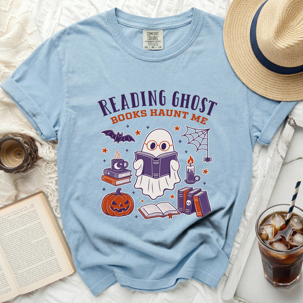 Reading Ghost Halloween Night Tee in Chambray