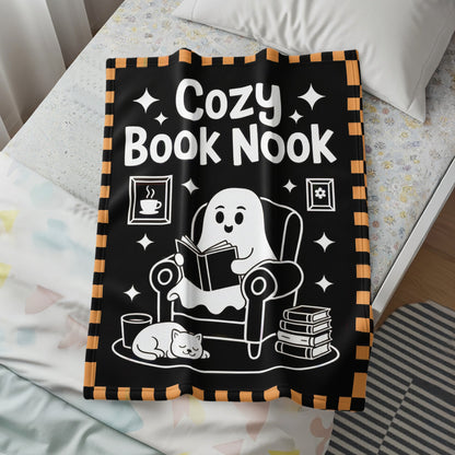 Cozy Book Nook Ghost Reading Throw Blanket